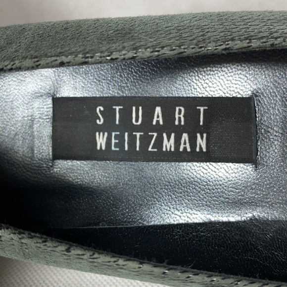 Stuart Weitzman Grey Suede Low Block Heel Square Toe Pumps - Picture 6 of 7